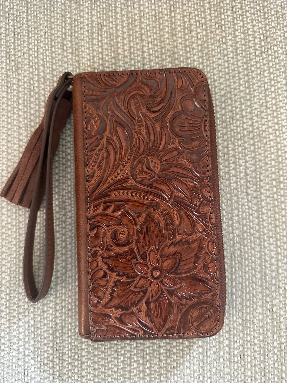Boot Barn Brown Tooled Leather Wristlet Wallet